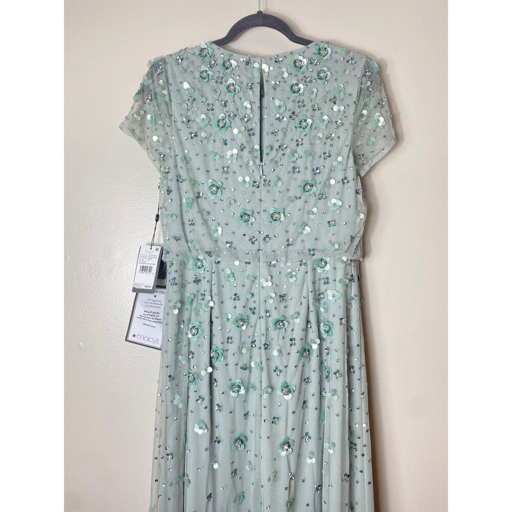Adrianna Papell Dress 10 Green Sequin Beaded Wedding Guest Mother of the Bride - Picture 11 of 15